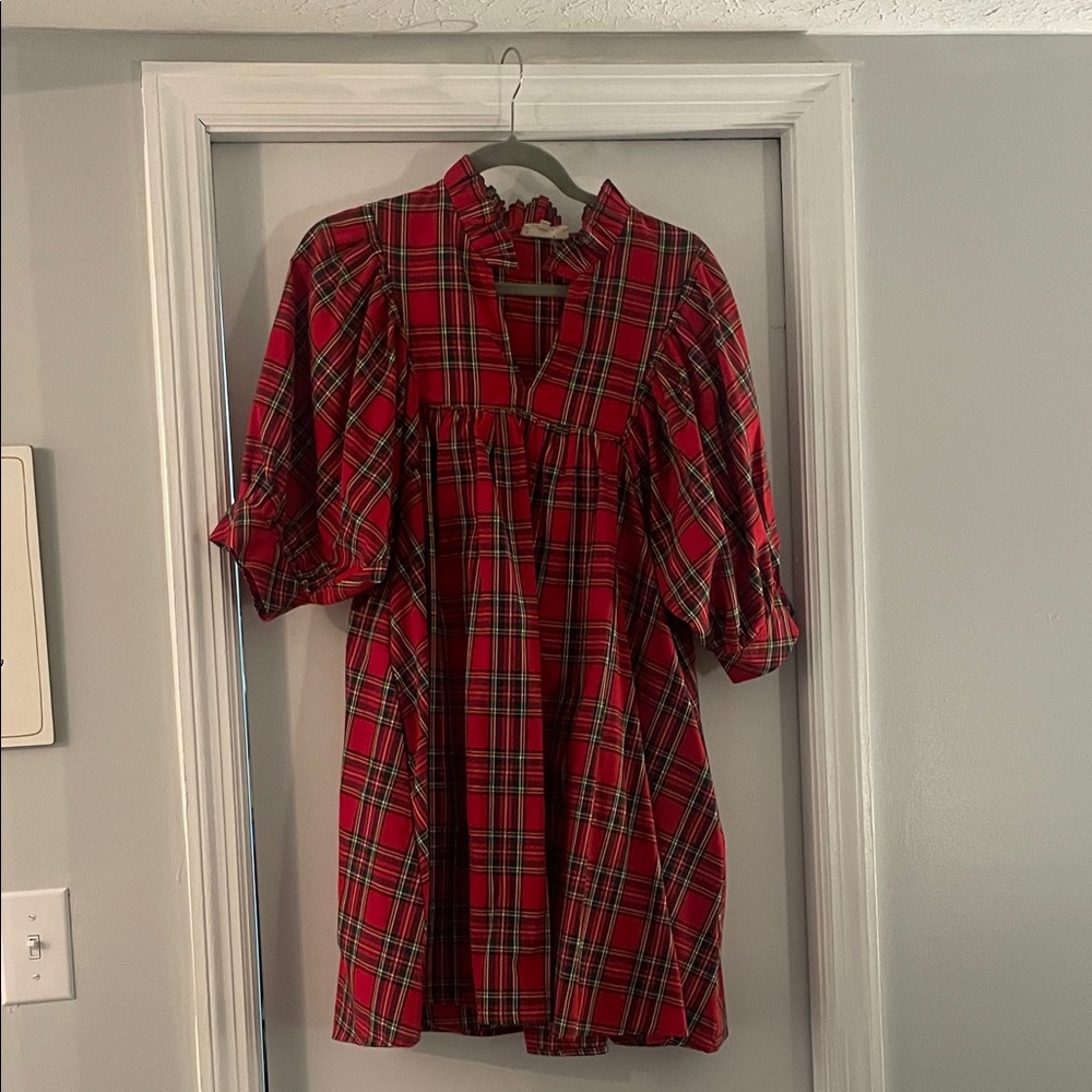 Entro Red Plaid Ruffled Top